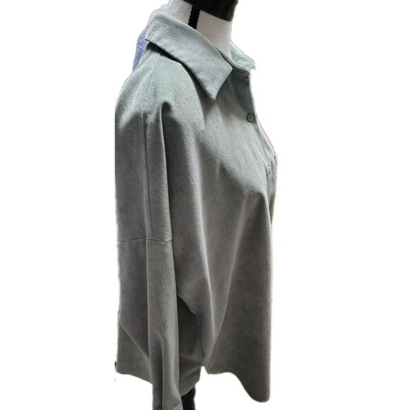 Zara Corduroy Button Long Sleeve Shirt Green Size M Pocket - Picture 4 of 6